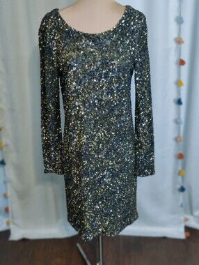 Haute Hippie sequins on sequins Encrusted body hugging Mini Dress Pop Over Chic
